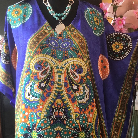 💐NWT GYPSIE BLU MOD FLORAL COVERUP CAFTAN - Picture 8 of 10